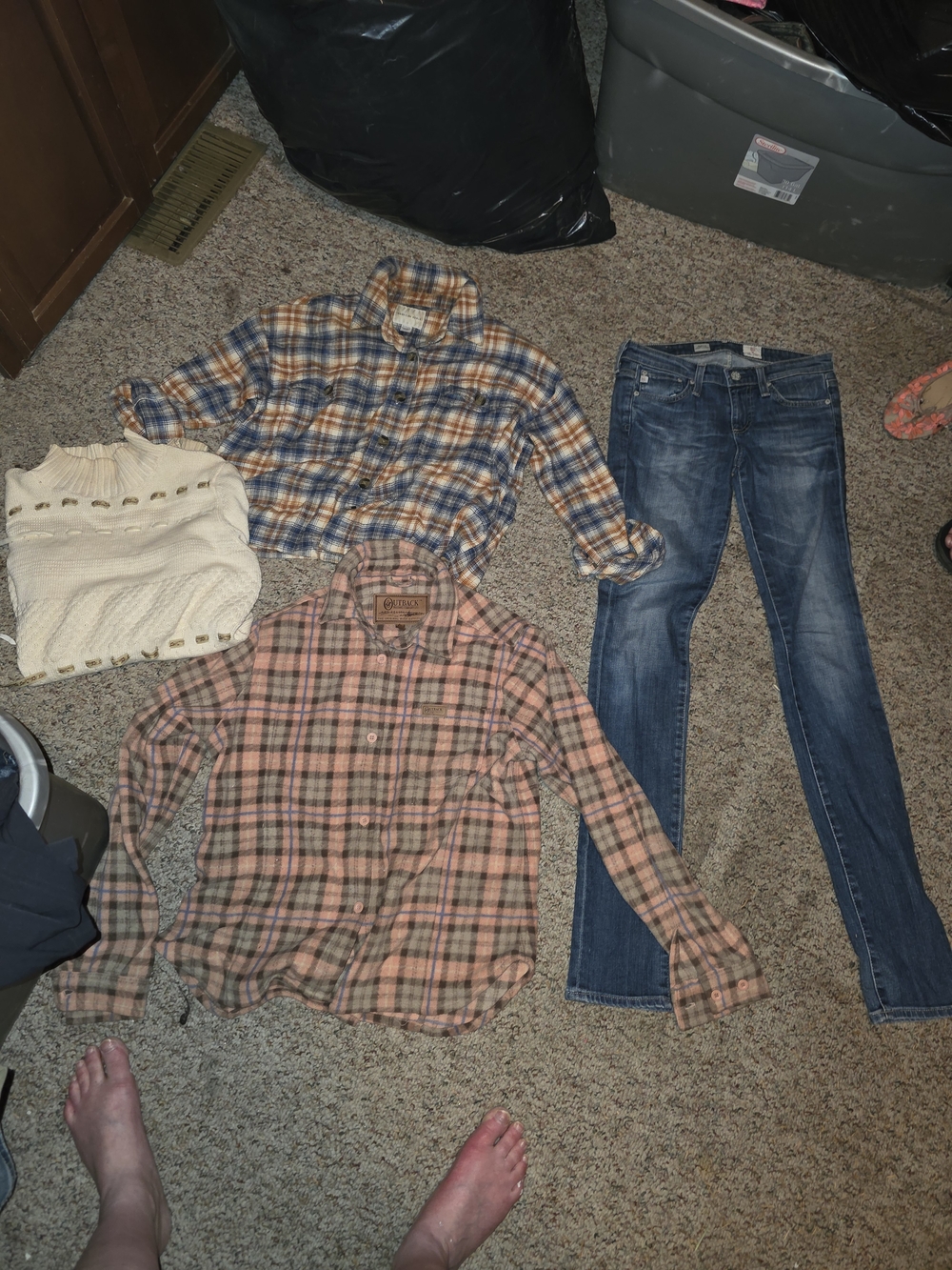 American Eagle Outfitters Pink Plaid Button-Front Shirt Bundle With Jeans